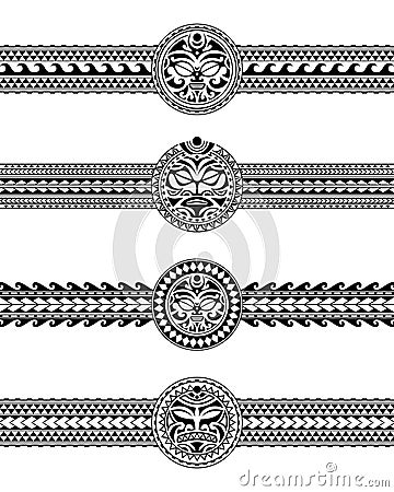 Set of maori polynesian tattoo border tribal sleeve pattern vector. Samoan bracelet tattoo design fore arm or foot. Vector Illustration