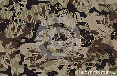 Woodland grunge camouflage, seamless pattern. Military urban camo texture Army or hunting green and brown colors. Vector Illustration