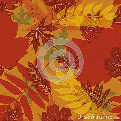 Brown orange vector leaves seamless pattern Stock Photo