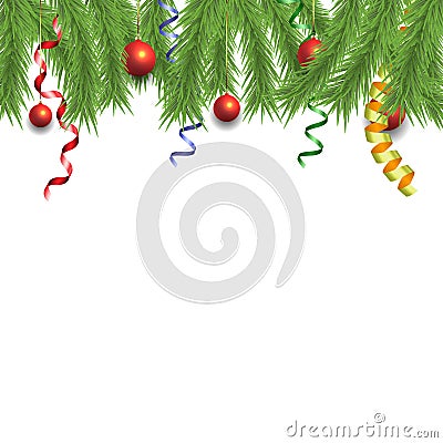 Christmas Pine Tree and Serpentine Ribbons Vector Illustration