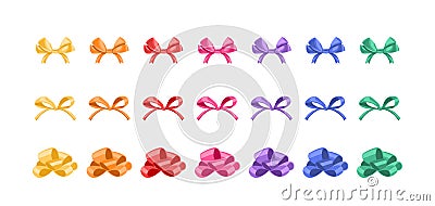 Set of colored bows of different shapes isolated on white background. Vector illustration of holiday decoration elements Vector Illustration