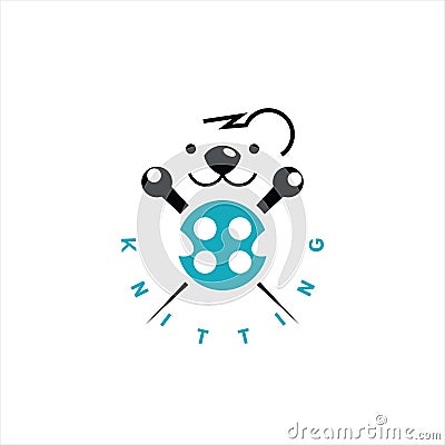 Fun badge koala mascot knitting company Vector Illustration
