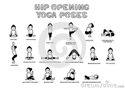 Hip Opening Yoga Poses Vector Illustration Black and White Vector Illustration