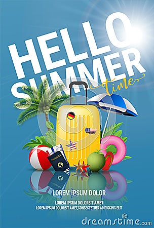Summer tropical island beach resort vacation advertisement background poster Vector Illustration