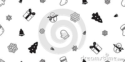 Christmas seamless pattern vector Santa Claus hat snowflake gift box bell snowman scarf isolated repeat wallpaper tile background Vector Illustration