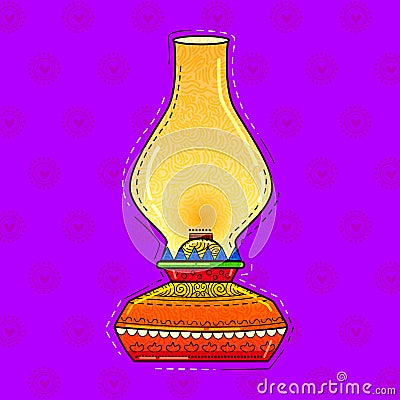 Illustration of desi indian art style kerosene lamp. Cartoon Illustration