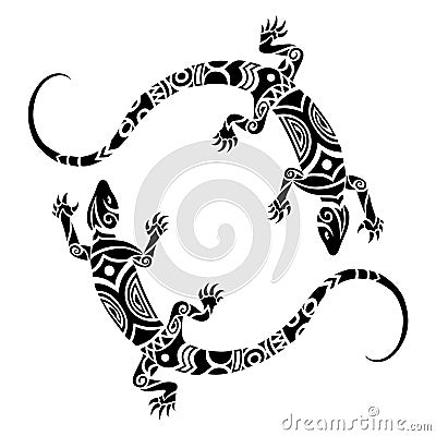 Lizards Maori style. Tattoo sketch or logo Vector Illustration