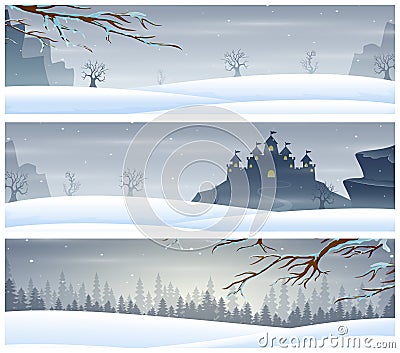 Three landscape banners with winter holiday Vector Illustration