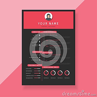 Curriculum vitae template design and using a mixture of black and red colors Stock Photo