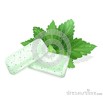 Chewing gum with peppermint leafs. Vector illustration. Vector Illustration