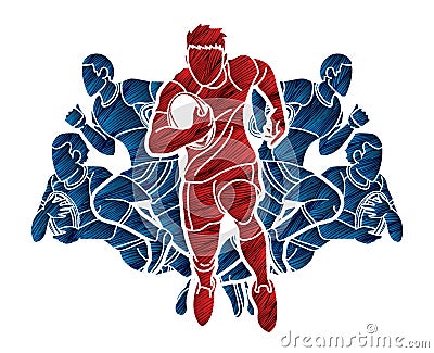 Rugby players cartoon sport graphic Vector Illustration