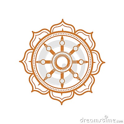 Dharma vector logo. Dharma illustration. Dharma wheel logo. Dharma wheel icon. Vector Illustration