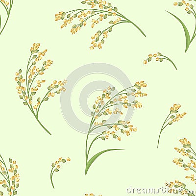 Proso Millet plant on green background seamless pattern. Vector illustration of field of cereal spikes Vector Illustration