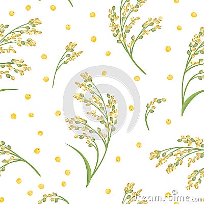 Seamless pattern with cereal plant Proso millet. Vector illustration of ears of millet and yellow grains Vector Illustration