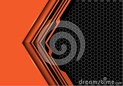 Abstract orange black circuit arrow direction with grey hexagon mesh design modern futuristic technology background vector Vector Illustration