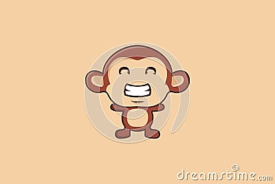 Cute Little Monkey logo design template, feel happy Vector Illustration