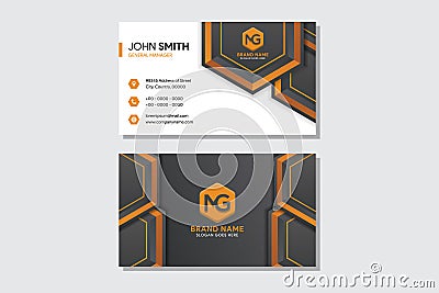 Business card with black and white background and 3d hexagon template. Vector Illustration