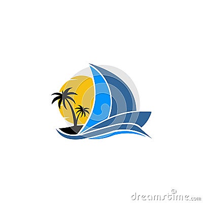 Inspiration logo of a boat with palm Vector Illustration