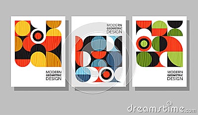 Retro geometric graphic design covers. Cool Bauhaus style compositions. Vector Illustration