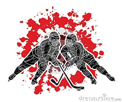 Ice Hockey players action cartoon sport graphic Vector Illustration