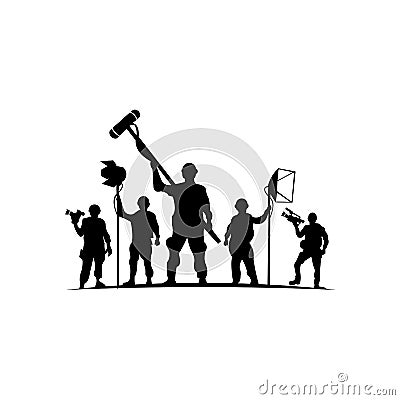 Film Maker and working staff at the TV studio Vector Illustration