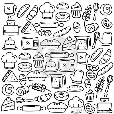 Set of cute bread and bakery doodle vector illustration Vector Illustration