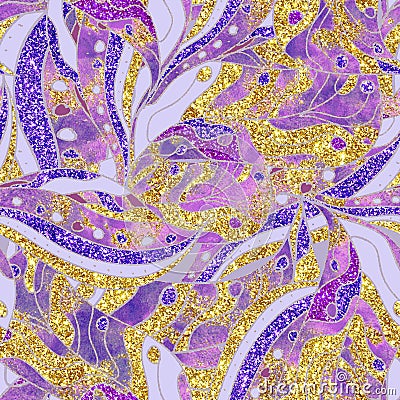 Abstract oriental floral print glitter sparkling seamless pattern Stock Photo