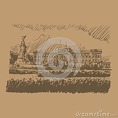 Buckingham Palace. London, England, UK. Vector outline illustration Stock Photo