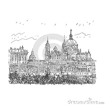 Royal Palace. Madrid, Spain. Graphic illustration Vector Illustration