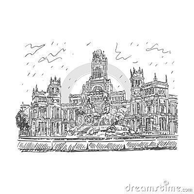 Cybele Palace. Madrid, Spain. Graphic illustration Stock Photo