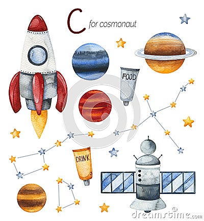 Cosmonaut for C letter. Stock Photo