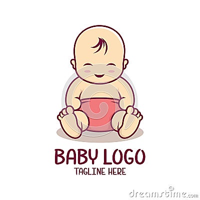 Cheerful smile baby sitting illustration for logo icon Vector Illustration