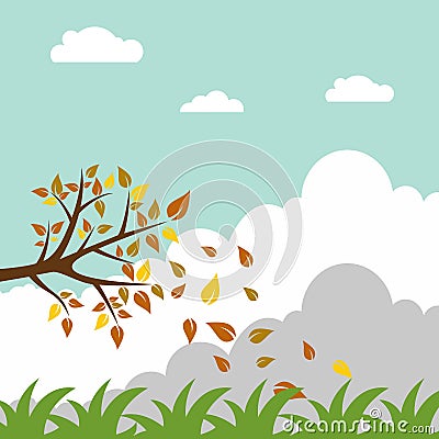 Landscape beautiful nature vector illustration concept, autumn tree with yellow leaves fall in the yard vector Cartoon Illustration