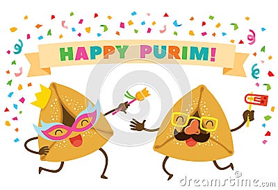 Hamentaschen dancing in a Purim party Vector Illustration