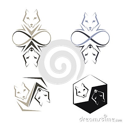 Yin yang, two wolves tattoos or icons. Vector Illustration