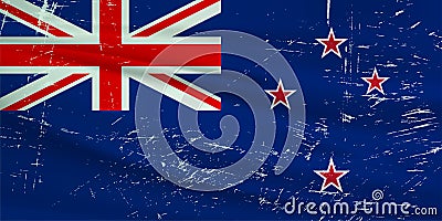 Grunge New Zealand flag. New Zealand flag with waving grunge texture. Vector Illustration