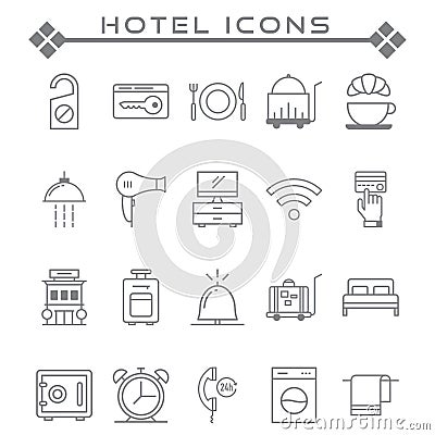 Set of Hotel Related Vector Line Icons. Vector Illustration