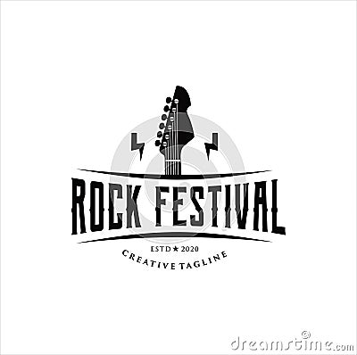 Guitar logo Design Vector Stock Illustration .Rock music festival logo Vector Illustration