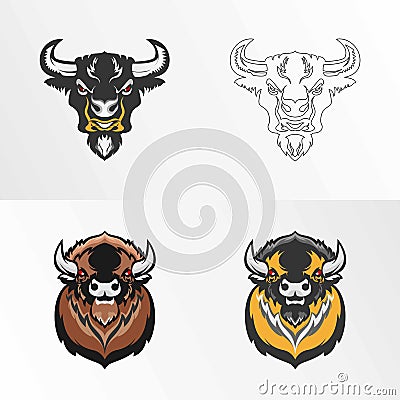 Design or logo of a buffalo head that looks fierce Vector Illustration