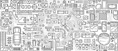 Set of furniture top view for apartments plan. Floor plan icon vector Vector Illustration