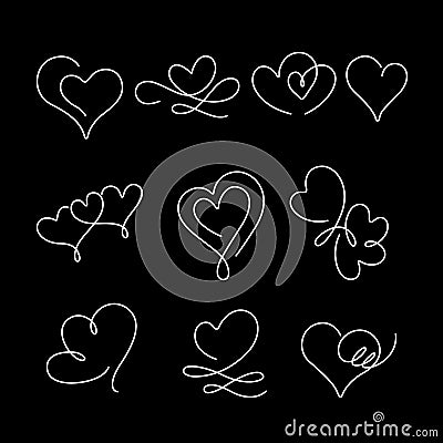 Collections of continuous line drawing art hearts, Black and white vector minimalist illustration of valentine day Vector Illustration