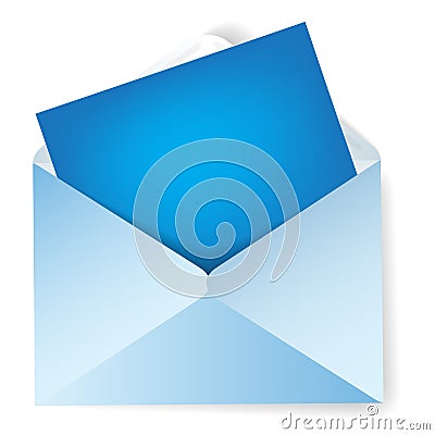 Illustration of an open envelope with a piece of a blue paper. Vector Illustration