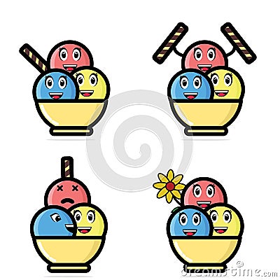 Cute Ice Cream Mascot Set 4 Vector Illustration