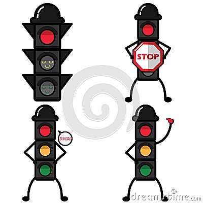 Cute Traffic Lights Cartoon Illustration Vector Illustration