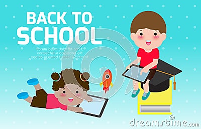 Children Back To School education concept, Kids go to school, Template for advertising brochure, your text,Kids and frame Vector Illustration