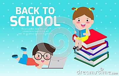 Children Back To School education concept, Kids go to school, Template for advertising brochure, your text,Kids and frame Vector Illustration