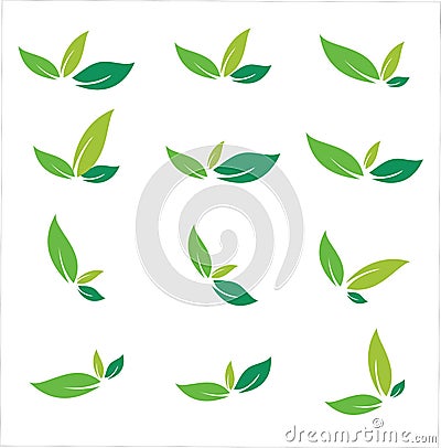 Leaves icon set vector. Various shapes of green leaves of trees and plants. leaf logo for bio and eco Vector Illustration