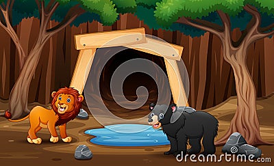 Animals in front the mine entrance Vector Illustration
