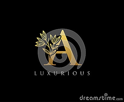 Gold A letter luxury beauty flourishes ornament monogram logoT Stock Photo