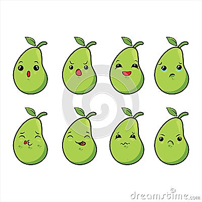 Illustration graphic vector of cute Guava, set of cartoon tropical fruit characters in kawaii style. Vector Illustration